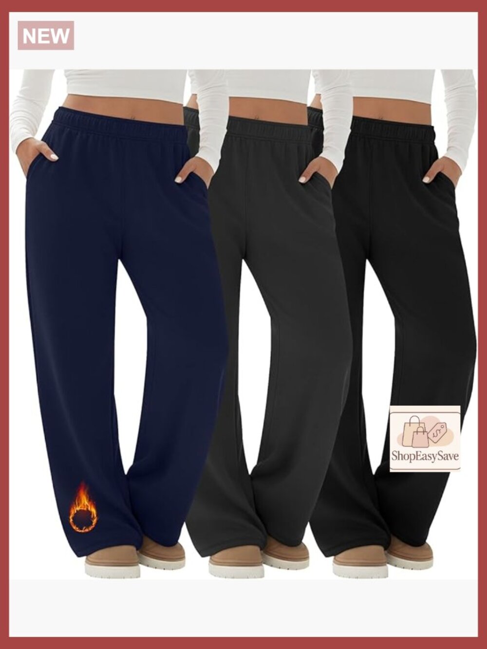 Women's Fleece Lined Wide Leg Sweatpants 3 Pack Plus Size Joggers with Pockets